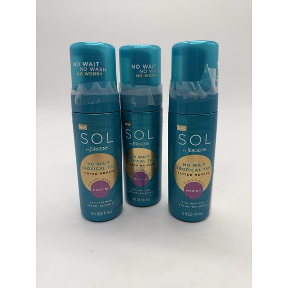 3PK SOL By Jergens No Wait Tropical Tan Tinted Mouse ~ MEDIUM ~ 5 FL OZ EA - Picture 1 of 7